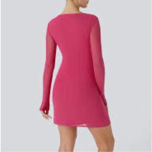 NWOT Halara Sheer Pink Long Sleeve Ruched Party Wedding Guest Dress Small - Picture 10 of 10